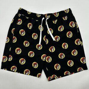 Buc-ees Swim Trunks Mens Large Black Beaver Print Drawstring Mesh Lined Shorts
